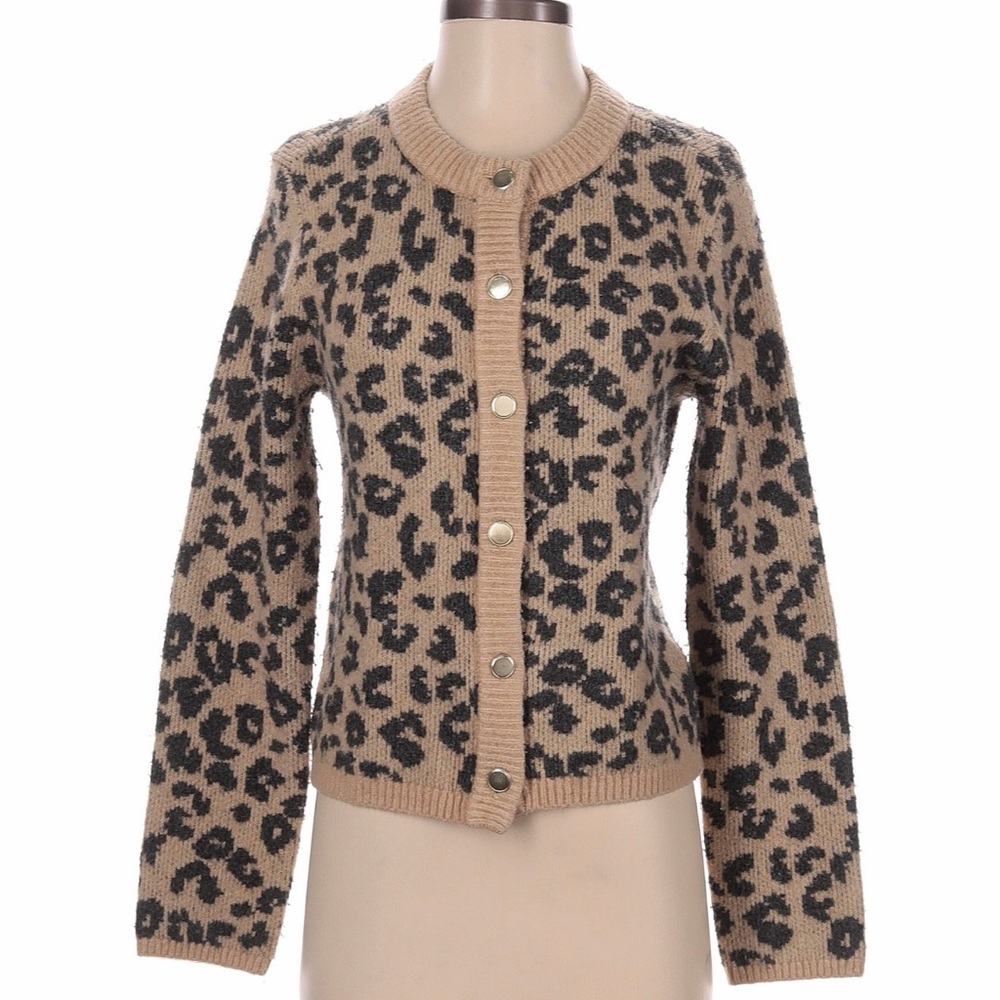 Abercrombie & Fitch Tan and Black Leopard Print Cardigan
